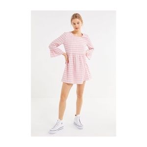 UO Seersucker Long Sleeve Mini Dress